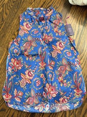 J. Crew Blue Paisley Floral Ruffle-Neck Sleeveless Top liberty fabric 00